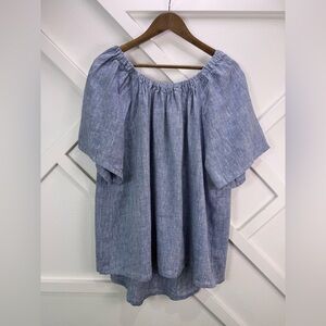 NWT Crown Linen Designs 100% Linen Chambray Blue Peasant Blouse XXL